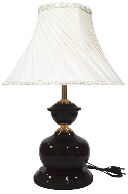 RDC Brown Designer Table Lamp with 12 Round Slanting Pleated Cream with Lace Border Lamp Shade