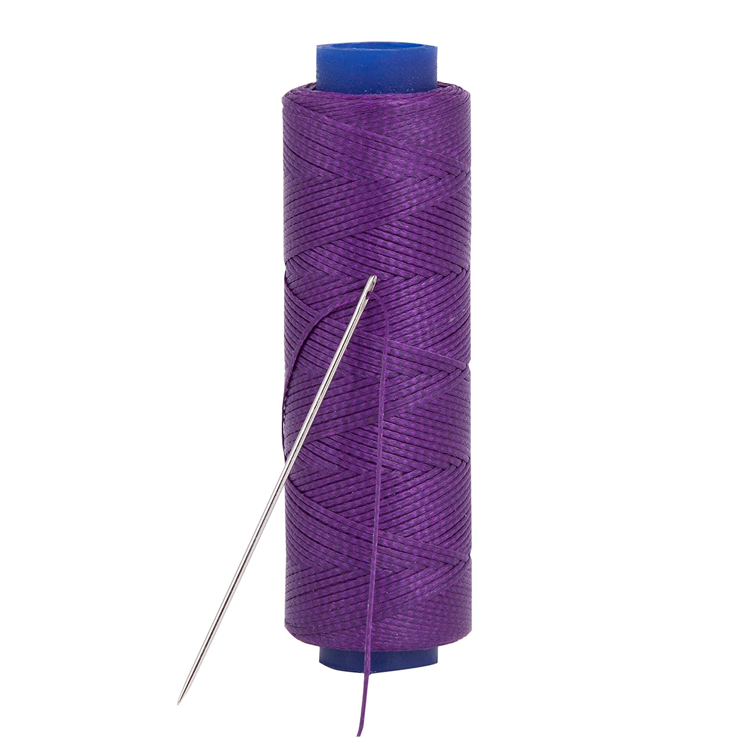 Shelver Waxed Thread, Strong Thread for Leather, Upholstery, Shoe, Bag, incl. Needle (Colour: Dark Purple)