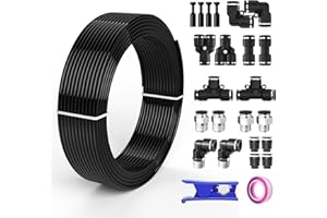 CNZG PNEU 1/4 Dot Air line,1/4 inch OD Air Hose Kit,Airline Tubing Repair Kit Compressor Tube with Push to Connectors Fittings (Black-32.8FT/10M)