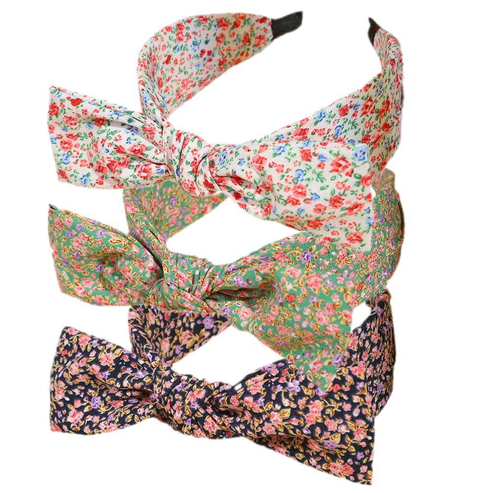 3Pcs Boho Wide Headband Rabbit Ears Hair Bands Fabric Non-Slip Headwear Elastic Twist Hair Hoop 1920s Accessories for Women Girls (Flower Headband) — image 1