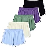 Real Essentials 5 Pack: Girls' Dry-Fit Athletic Dolphin Shorts for Youth Kids Teens Running Gym Sports (Ages 4-16)