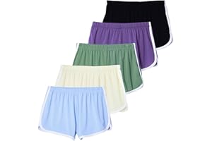 Real Essentials 5 Pack: Girls' Dry-Fit Athletic Dolphin Shorts for Youth Kids Teens Running Gym Sports (Ages 4-16)
