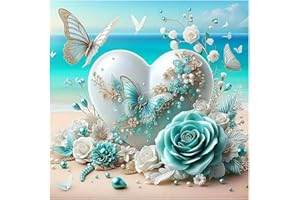 KAIXINE Beach Stamped Cross Stitch Kits for Adults Beginner,Love Butterfly Cross Stitch Kits Printed Stitching Patterns Dimensions Needlepoint Art Crafts Embroidery Kits for Adults Beginners 14x14 inch