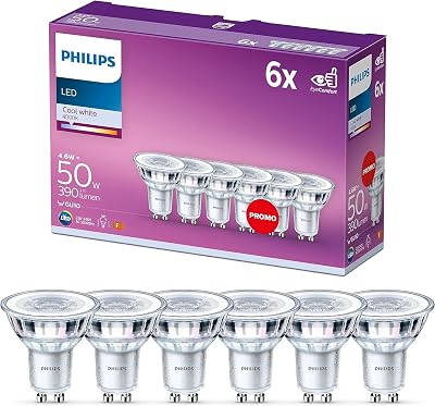 Philips LED Classic GU10 6 Pack 4.6W 50W Equivalent Cool White 4000K