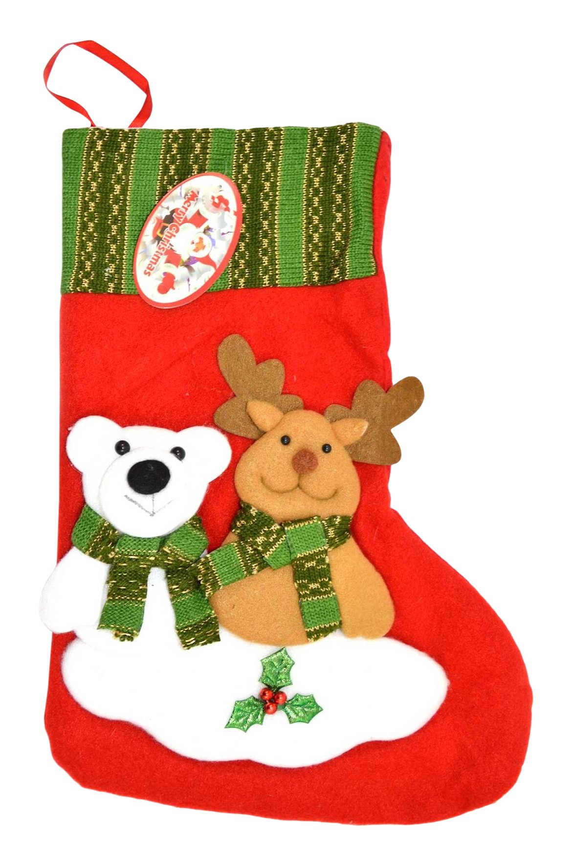 Shatchi Luxurious Hand Crafted 3D Christmas Santa Stocking Sack Gifts Bag Bear and Reindeer