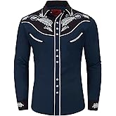 DIFICIL SLOG Men's Western Cowboy Shirt Embroidered Exquisite Long Sleeve Regular Fit Casual Snap Button Down Shirts
