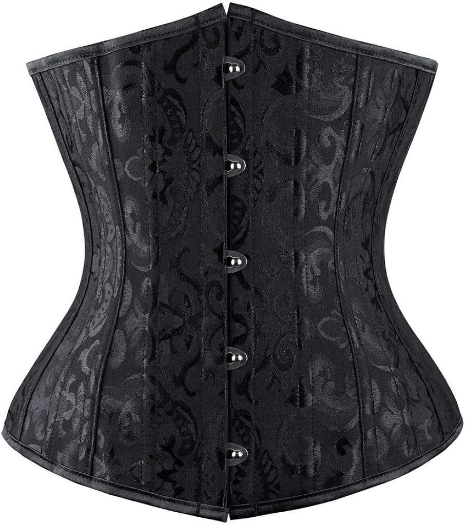 Everbellus Womens 24 Spiral Steel Boned Satin Underbust Waist Training Brocade Corset at  Women’s Clothing store
