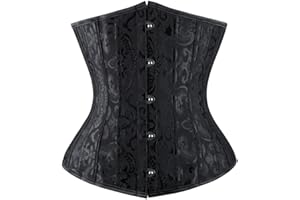 Everbellus Womens 24 Spiral Steel Boned Satin Underbust Waist Training Brocade Corset