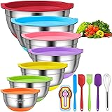 Mixing Bowls with Airtight Lids, 18pcs Stainless Steel Nesting Colorful Mixing Bowls Set – Non-slip Silicone Bottom, Size 7, 