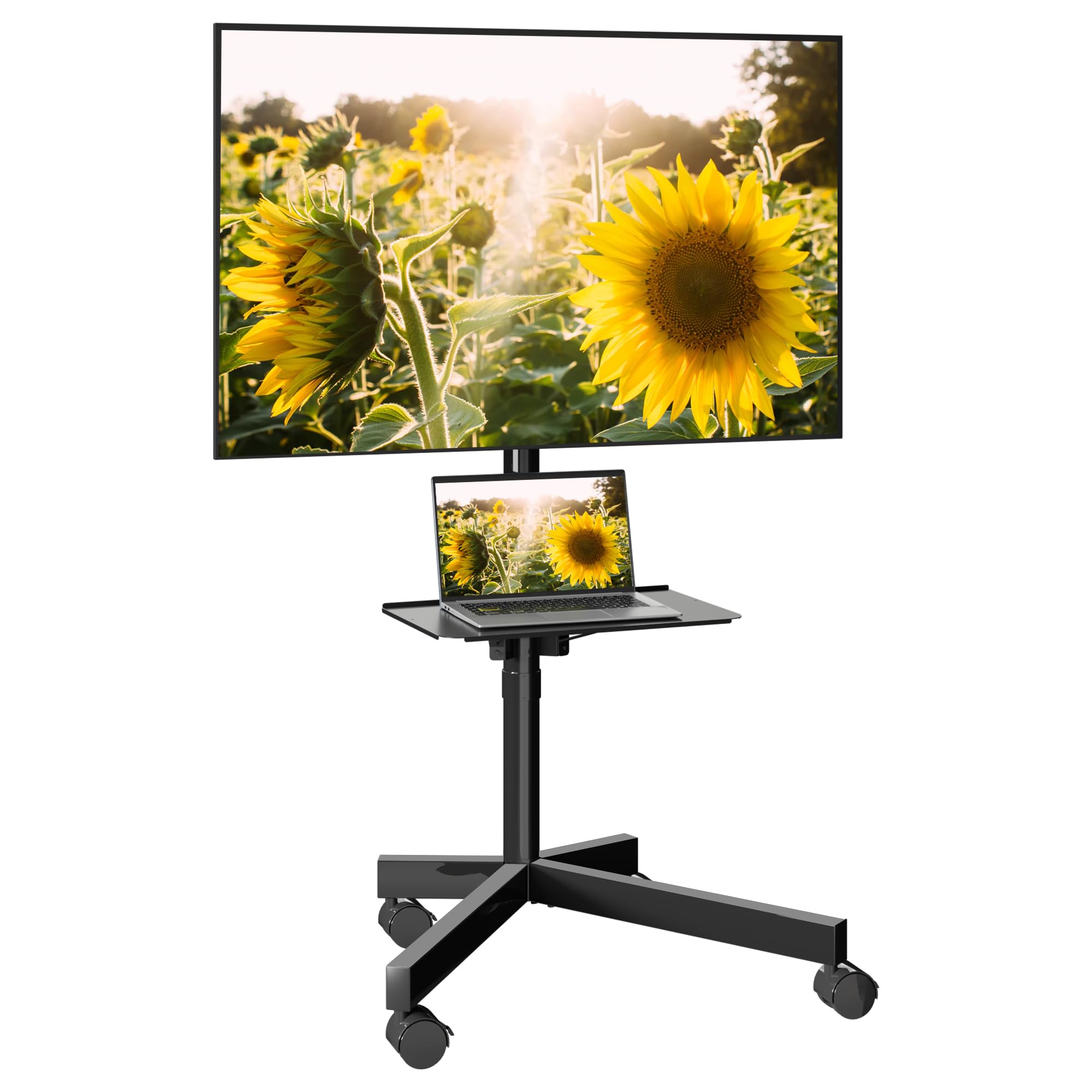 Photo 1 of BONTEC Mobile TV Stand for 23-60 Inch TVs, Rolling TV Stand with Locking Wheels, Adjustable Height, Media Shelf, Max VESA 400x400mm, Holds Up to 88lbs