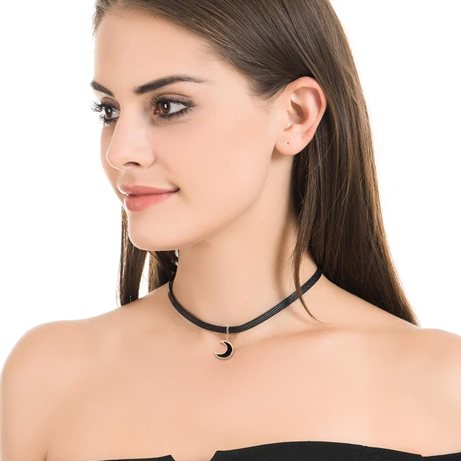FJ leather Moon Choker Necklace for Women: Clothing