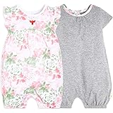 Burt's Bees Baby Baby Girl's Rompers, Set of 2 Bubbles, One Piece Jumpsuits, 100% Organic Cotton