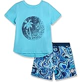 Volcom Baby Boys Swim Set - 2 Piece Short Sleeve Swim Shirt Graphic Tees & Board Shorts, Infant Toddler Little Boys Swimsuit