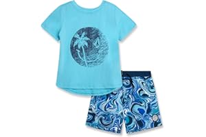 Volcom Baby Boys Swim Set - 2 Piece Short Sleeve Swim Shirt Graphic Tees & Board Shorts, Infant Toddler Little Boys Swimsuit