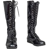 Pro Wrestling Costume Boots Super Hero Wrestler Halloween Cosplay Shoes | Knee-high Vinyl Wrestling Boots with Heel, Front Laces, Side Zipper &amp; Rubber Sole, Multi Colors, Perfect DIY Costume Outfit.