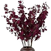 Artificial Orchid Flowers,10 PCS (Each 37'') Fake Orchid Artificial Orchids Long Stem Artificial Flowers Fake Silk Flowers for Indoor Outdoor Wedding Home Office Decoration(Burgundy)