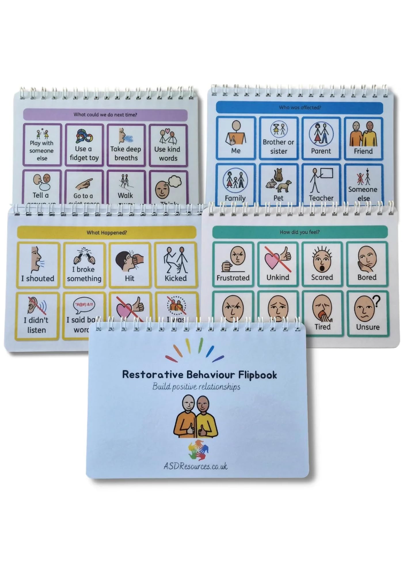 Restorative behaviour book - help promote positive relationships - Autism, special needs, visual communication (A5)