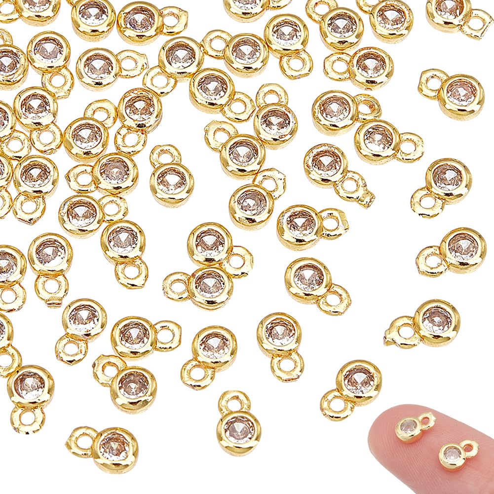 UNICRAFTALE 60Pcs Real 18K Gold Plated Rhinestones Charms Round Crystal Charms Birthstone Charm Pendants with Loops Dangle Earring Making Charm for Jewelry Making Accessories