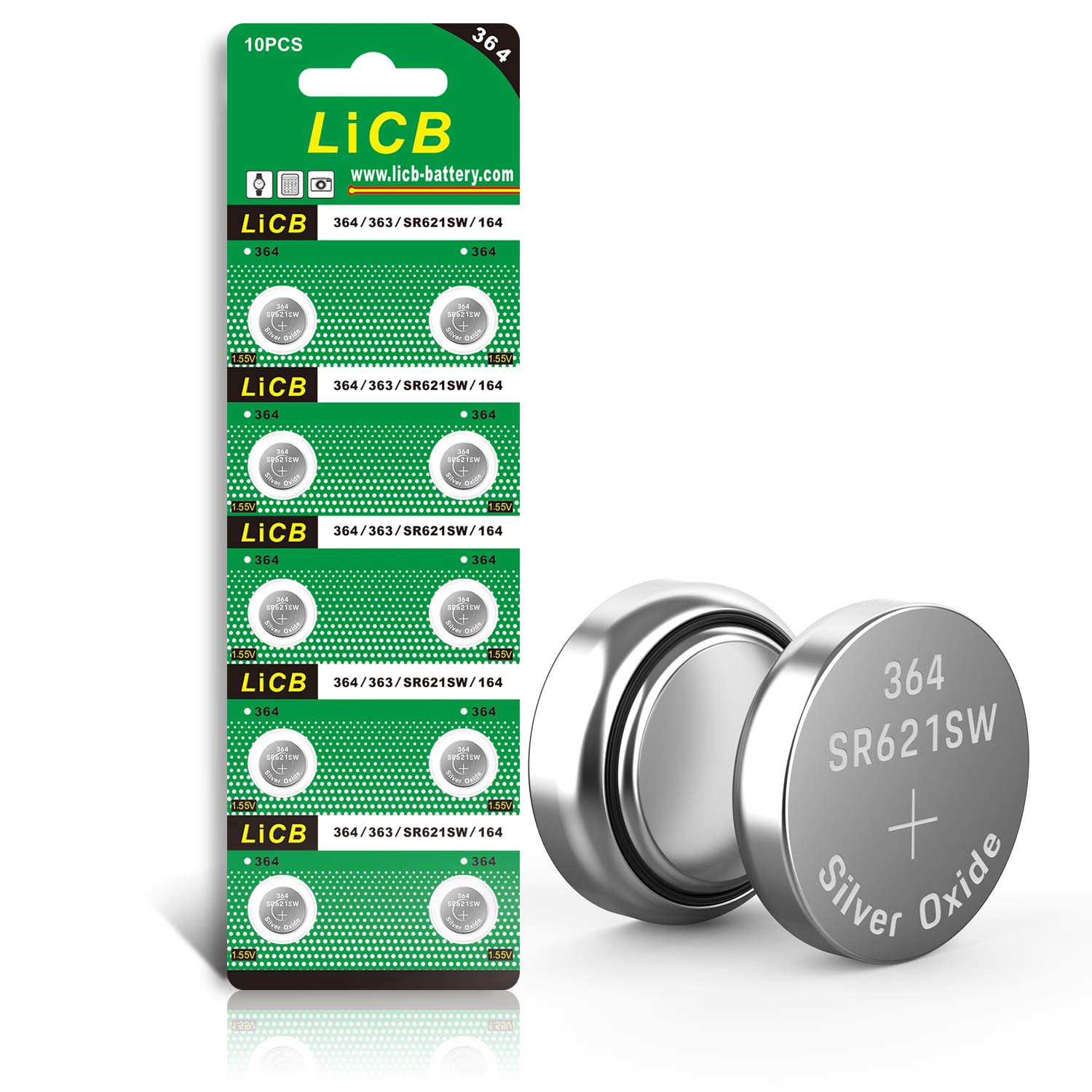 LiCB 10PCS SR621SW AG1 364 363 LR621 1.55V Button Cell Watch Batteries