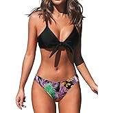 CUPSHE Women's Two Piece Bikini Set Floral Print Knot Bunny Tie