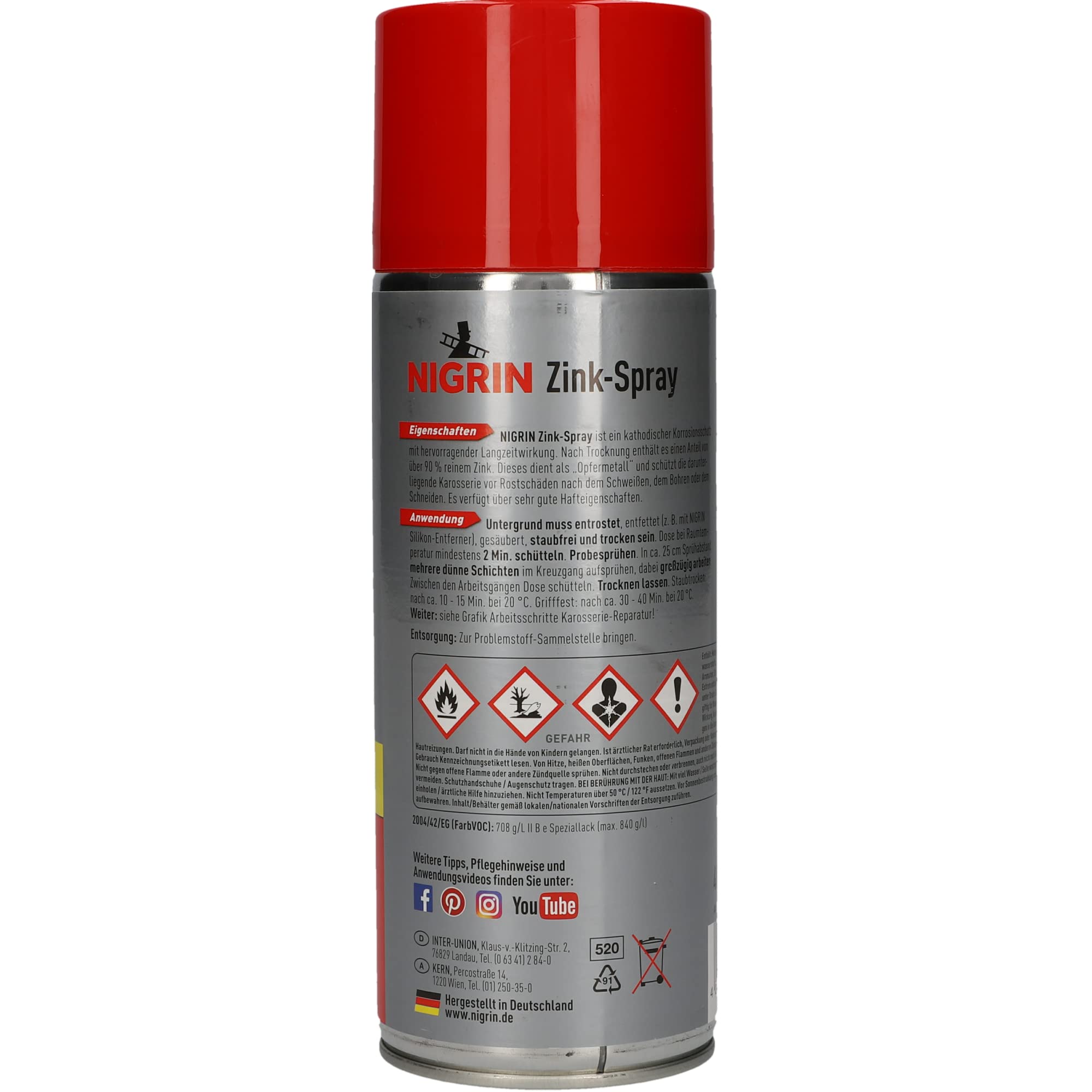 NIGRIN Zinkspray, 6 x 400 ml, erneuert die Rostschutz-Beschichtung nach der Metall-Bearbeitung, langanhaltender Rostschutz, schnell trocknend, Silbergrau 3