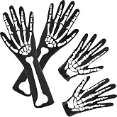 Syhood 2 Pairs Halloween Skeleton Gloves, Black Elastic Short and Long Arm Full Finger Bone Goth Gloves for Halloween Cosplay Costume Accessories