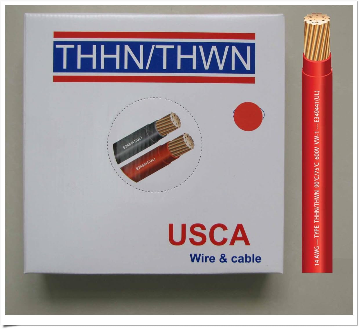 USCA Stranded THHN/THWN 14 AWG Building Wire, 500 FT, Red,600 Volt, 90C