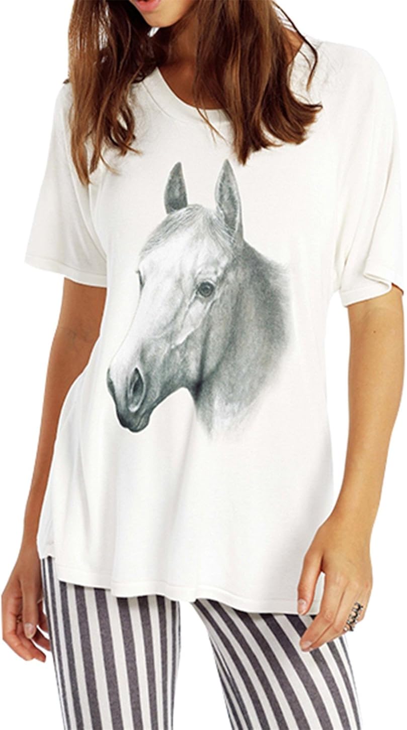 IRISIE Women Casual Horse Print Short Sleeve Bodycon Crewneck TShirt