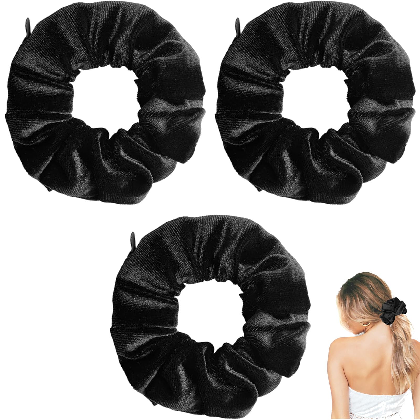 3 PCS Scrunchie With Zip Pocket, Stash Scrunchie, Velvet Scrunchies for Women, Hair Ties, Velvet Headbands With Zip, Soft Ponytail Holders for Curly Hair With Ball Head