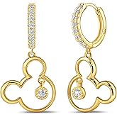 Mouse Earrings for Women Sterling Silver Plated Gold Mouse Dangle Hoop Earrings Sparkling CZ Lucky Cute Mini Earrings Animal Fashion Hypoallergenic Princess Jewelry Gifts for Daughter Birthday