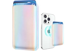 Amzone Stronger Magnetic Magsafe Wallet Cell Phone Card Holder for iPhone 15 Series, RFID Leather Phone Wallet Stick on Series of iPhone 14/13/12 Pro/Promax and Magsafe Devices, Rainbow