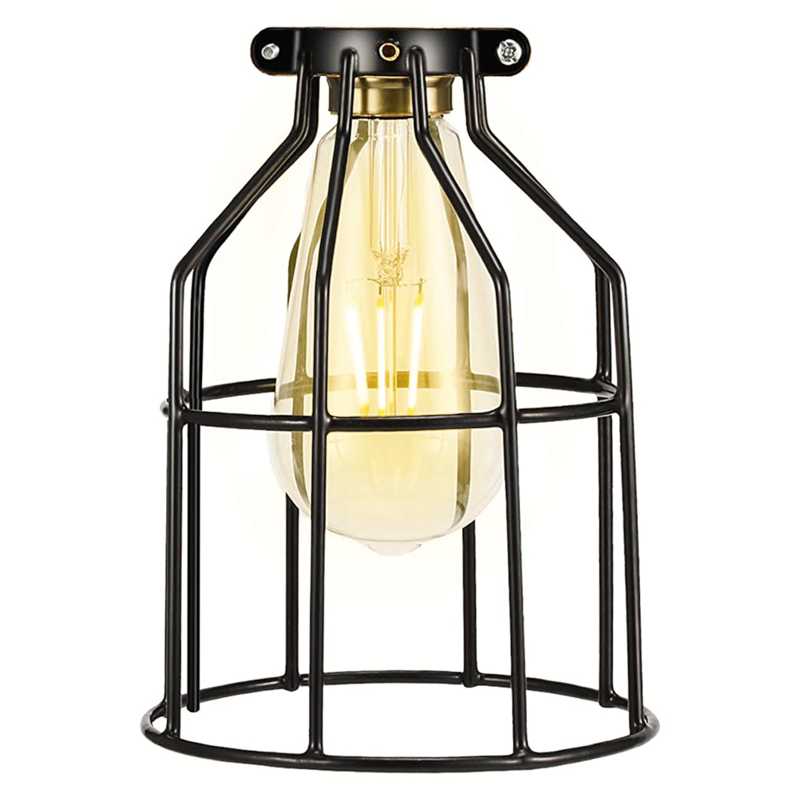 Simple Deluxe 1-Pack Adjustable Industrial Clamp on Metal Bulb Guard Cage for Pendant, Farmhouse Light Fixture, Vintage Lamp Shades and Hanging Lamp, Black