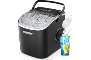 EUHOMY Countertop Ice Maker Machine with Handle, 26.4lbs Per Day, 9 Ice Cubes Ready in 6 Mins, Auto-Cleaning Portable Ice Mak