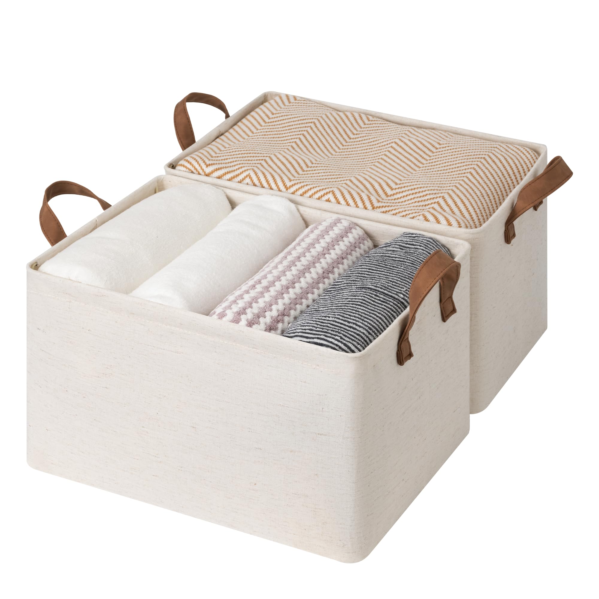 Photo 1 of StorageWorks Storage Bins, Shelves Baskets for Organizing, Large Fabric Closet Organizers with Handles, Metal Frame, Beige?Cotton-linen?, 2-Pack
