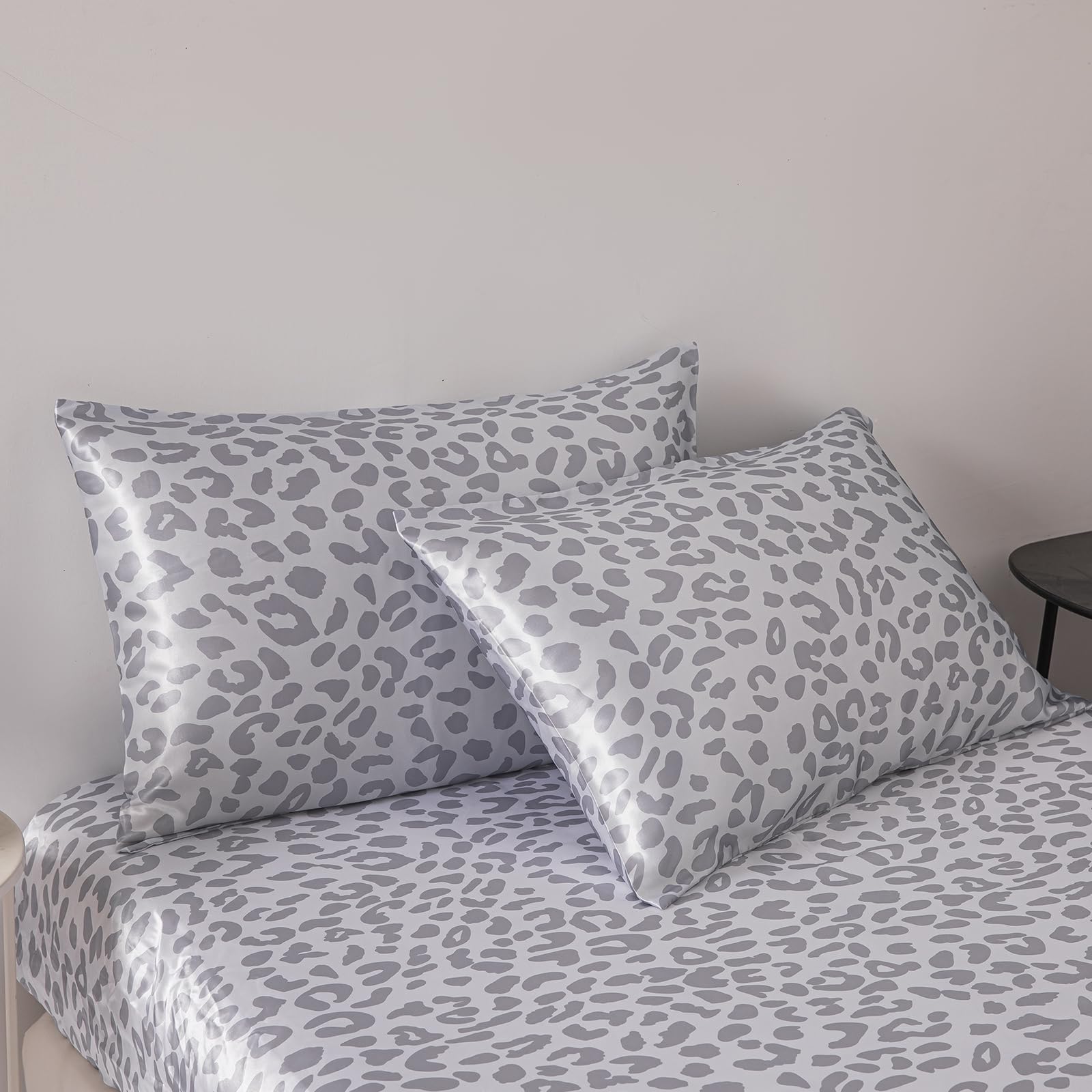 Schueling Design 2 Pack Leopard Print Satin Pillow Cases Super Soft Zippered Cushion Cover for Bed Sofa Couch