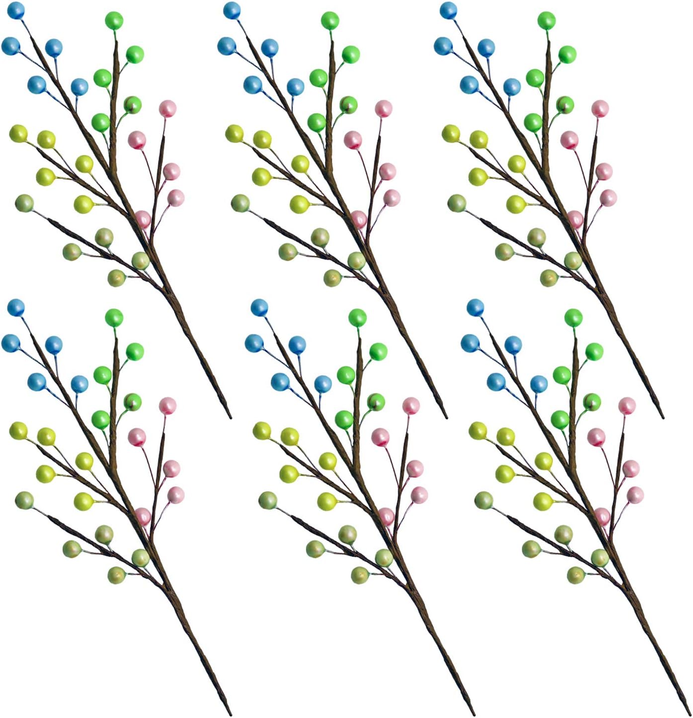 WsCrofts 6Pcs Artificial Berries Stems - 12 Inch 5 Colors Berry Branch for Easter Wreath Home Holiday Decor