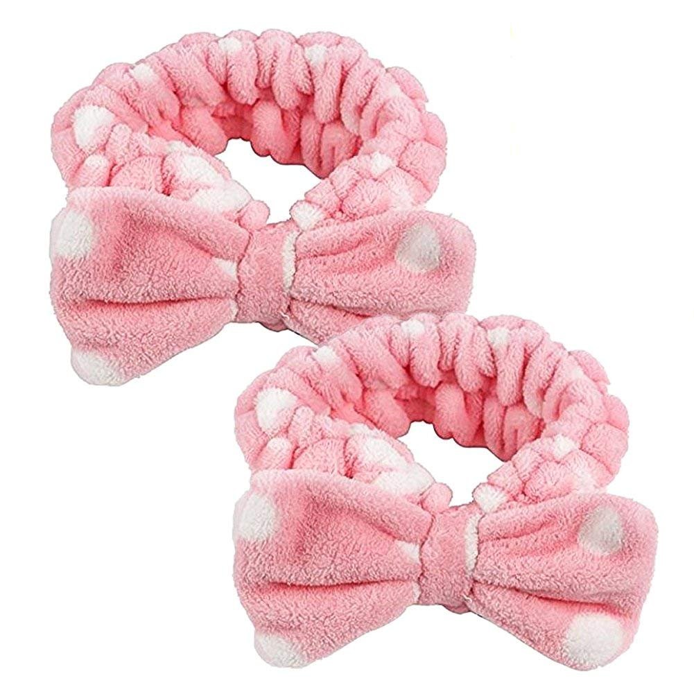 Oisee 2 PCS Headband Makeup Headbands Mask Hairband Wash Face Towel Hair Band for Hair Accessories(Pink Polka Dots)