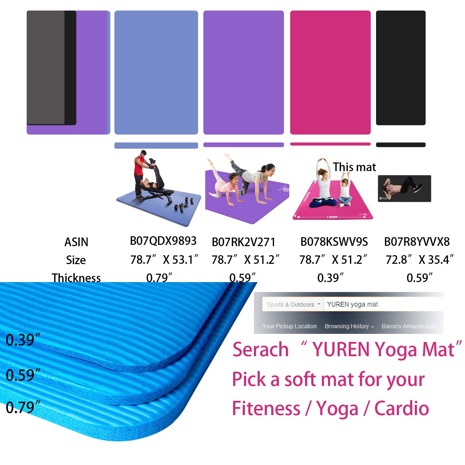 YUREN XL Yoga Mat 4X7 ft Wide Large 10mm Comfortable Thick NonSlip NBR