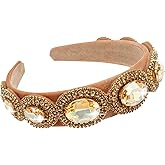 GAFATORY Gold Baroque Headband - Rhinestone Satin Padded Crystal Headband for Women & Girls - Vintage Sparkle Bejeweled Champagne Gold Hair Accessory