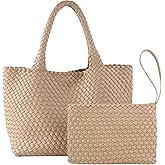 SporGenius Woven Tote Bag Large Vegan Leather Totes Bag, Fashion Handwoven Purses for Women