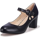 IDIFU Women's Candy Dress Mary Jane Shoes Low Block Heels Closed Round Toe Office Work Church Wedding Pumps