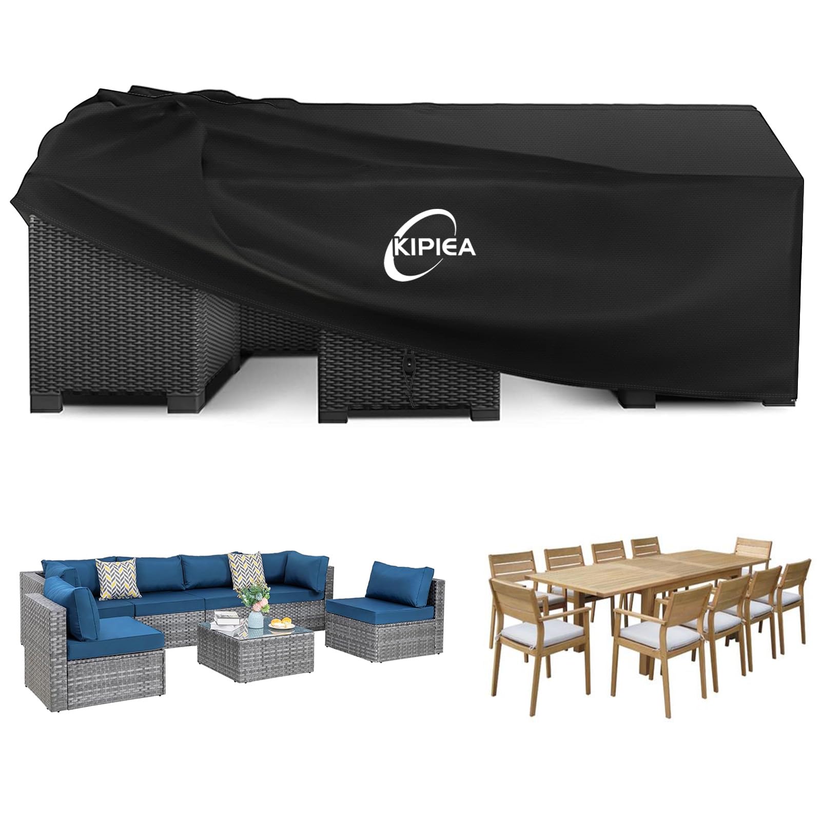 Kipiea Garden Furniture Covers Waterproof, Outdoor Furniture Covers for Table and Chairs, Heavy Duty 420D Oxford Patio Set Cover Windproof, Garden Sofa Cover, Anti UV, No Tears - 229 x 163 x 71cm