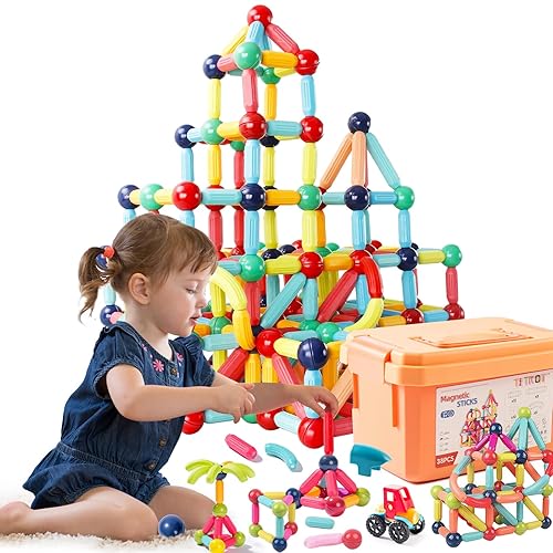 Titrot Magnetic Blocks Kids Toys, Magnetic Building Sticks STEM Educational Sensory Toy Preschool Learning Montessori Toys for Toddlers Boys Girls Ages 3-8 with 1 Car