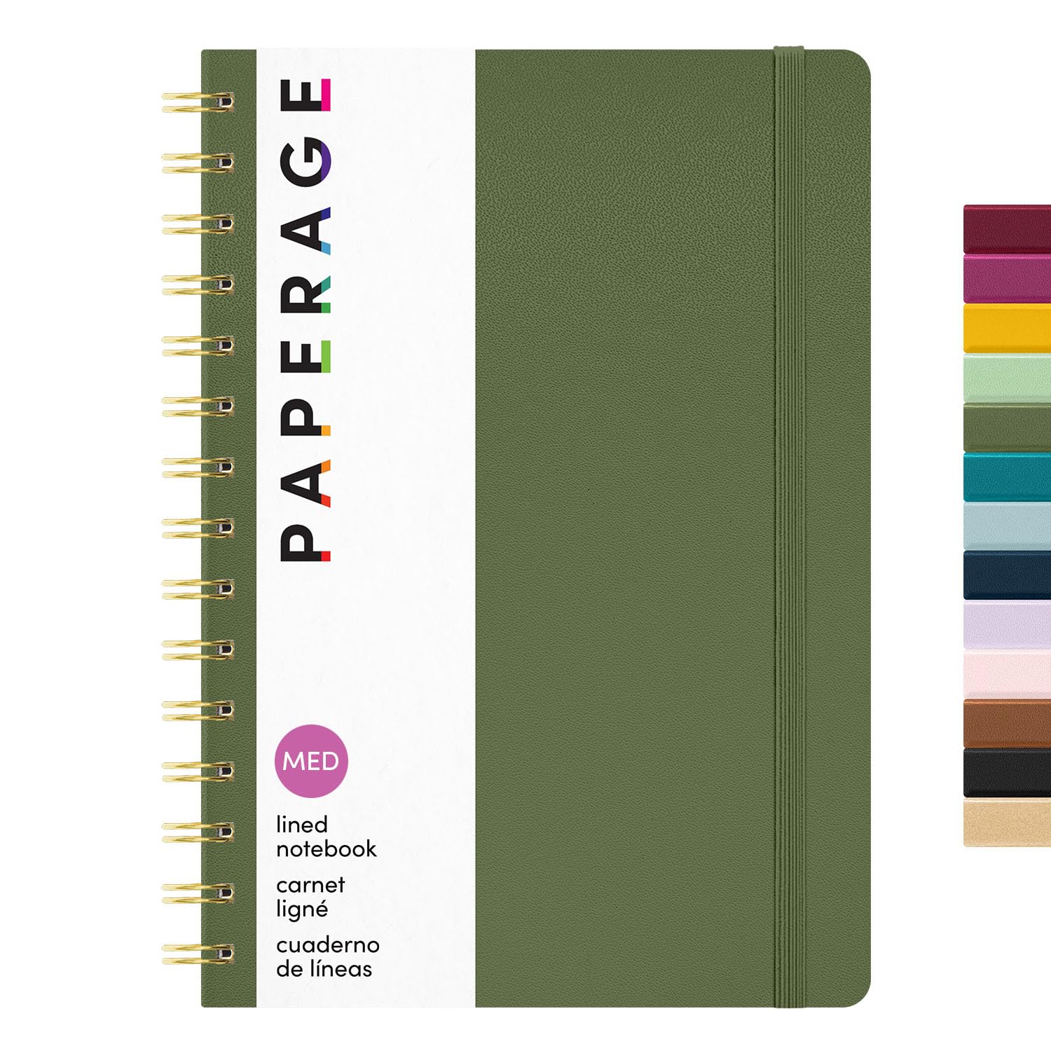 PAPERAGE Lined Spiral Journal Notebook, (Olive Green), 160 Pages, Hardcover Journal for Women & Men, Medium 5.5 in x 8 in - 100 GSM, Thick Paper, Spiral Notebook for Work, School & Journaling
