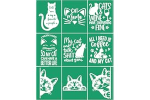 JAJADO Silk Screen Stencils Self Adhesive Stencils Reusable Chalk Mesh Transfer Cat Mama Coffee Sign Cute Cat Stencils for Painting on Wood DIY T-Shirt Porch Sign Wall DIY Home Decor Craft Project
