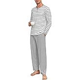 PrinStory Men's Pajamas Set Long Sleeve Pjs 2 Piece Comfy Pajama Sleepwear Henley Loungewear Sets with Pockets