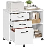 VASAGLE Lateral File Cabinet, Home Office Printer Stand, 3-Drawer Mobile Filing Cabinet with Open Storage Shelves, for A4, Le