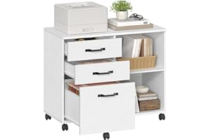 VASAGLE Lateral File Cabinet, Home Office Printer Stand, 3-Drawer Mobile Filing Cabinet with Open Storage Shelves, for A4, Le