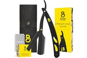 The Beard Club Straight Razor for Men - Navajas Para Barbero - Barber Straight Edge Razor Kit - Premium Single Derby Blade Cutthroat With 10 Replaceable Stainless Steel Blades & Leather Case