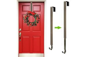 AOUETNAY Adjustable Wreath Hanger for Front Door, Wreath Door Hanger Front Door Wreath Hook from 15" to 25" for Christmas Halloween Autumn Front Door Wreath Decorations, Brushed Nickel